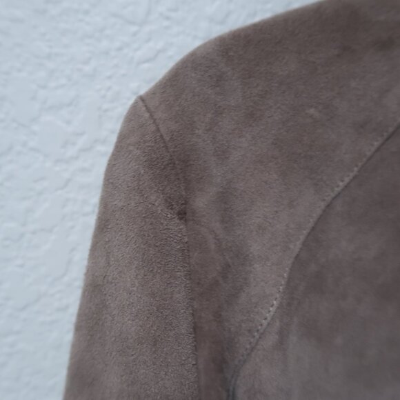 Mango Leather Jacket Womens Drape Front Suede Blazer Open Jacket Long Sleeve L - Picture 5 of 16